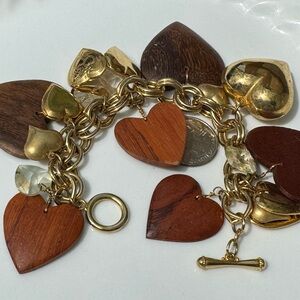Gold and Brown Heart Charm Bracelet